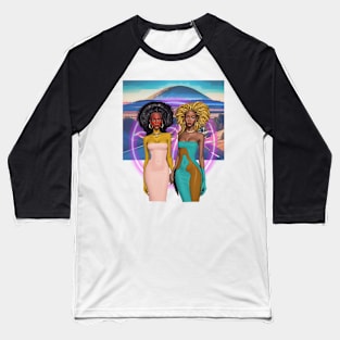 Two Afro Fashion Dolls with halo on desert road Baseball T-Shirt